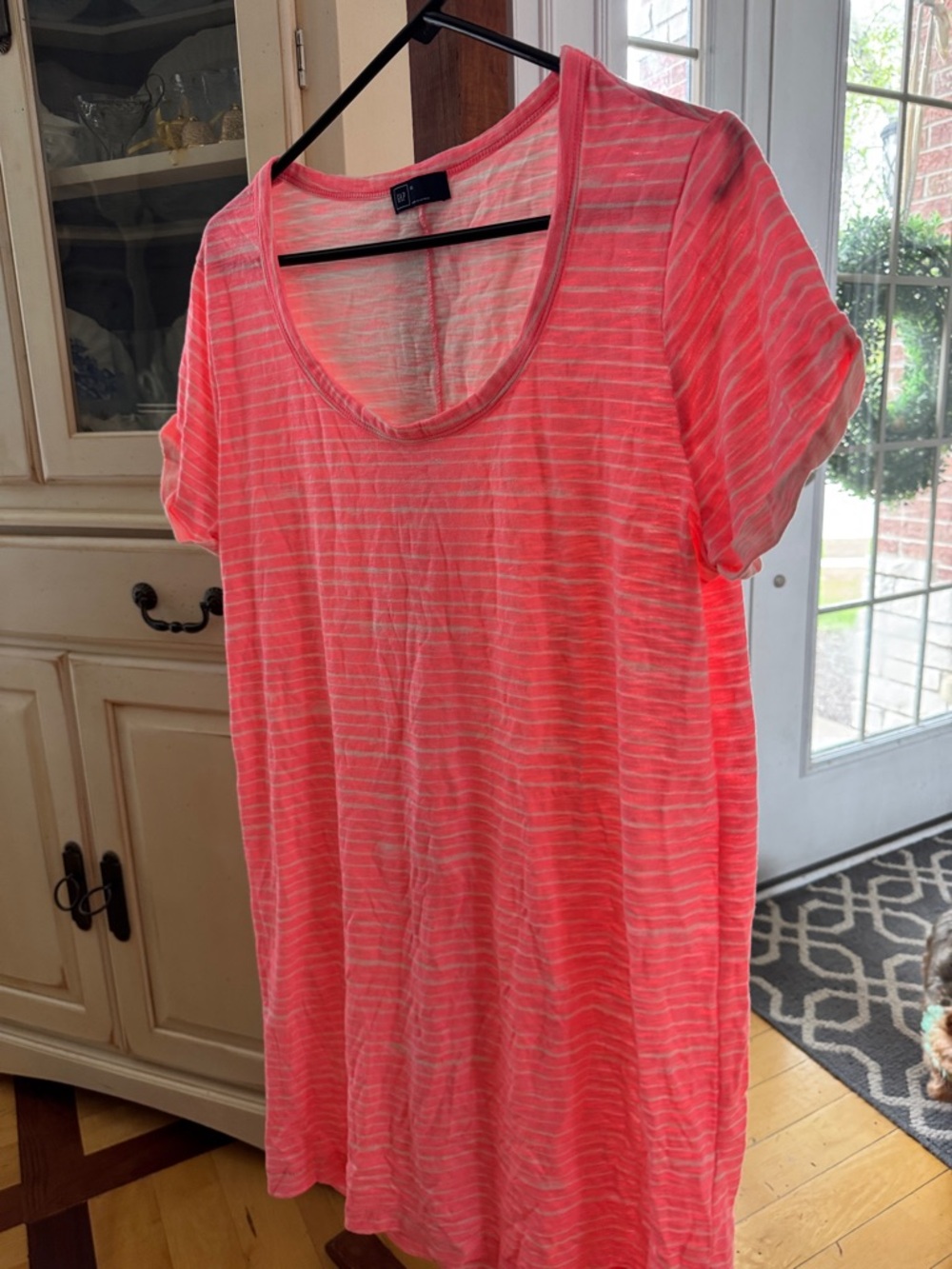 GAP Women’s Casual Scoop Neck Tee Dress - Coral Stripe XL